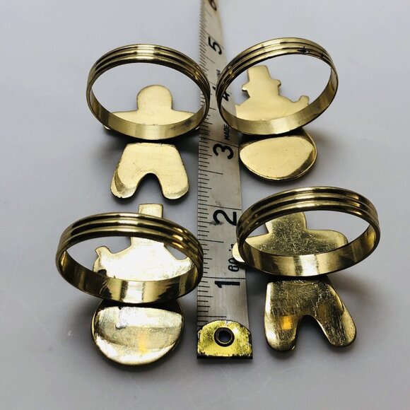 Vintage Napkin Ring Holders Brass Gold Tone Gingerbread Snowman Figures Set Of 4 - Picture 12 of 12